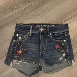 American Eagle Outfitters Blue Jean Shorts with Floral Embroidery